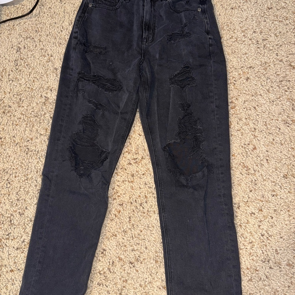 American Eagle Women’s Black Distressed Mom Jeans